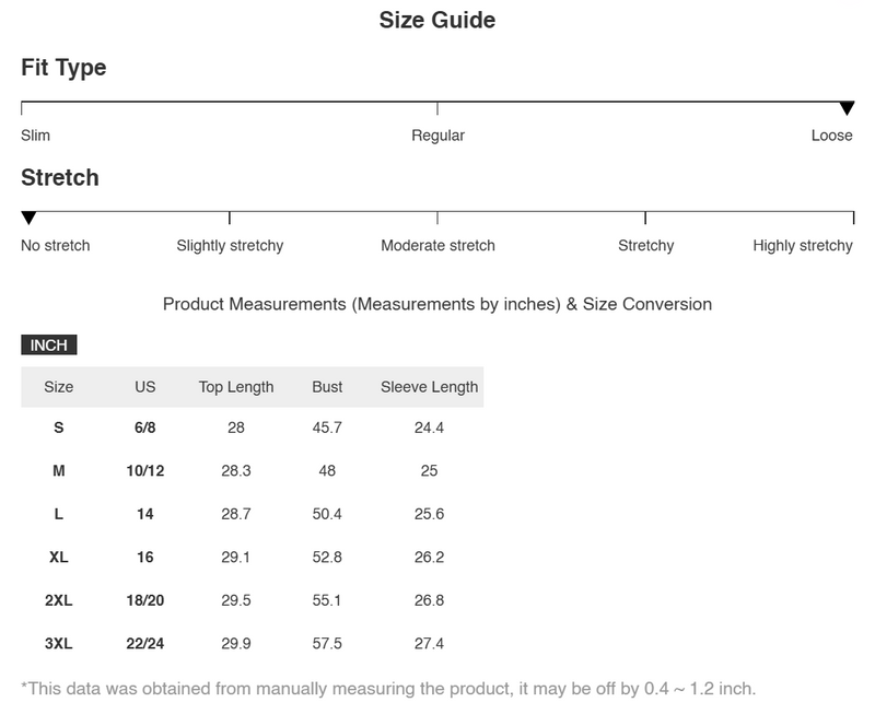 Size Chart for Clara | Full Size Printed Ruffle Trim Balloon Sleeve Shirt
