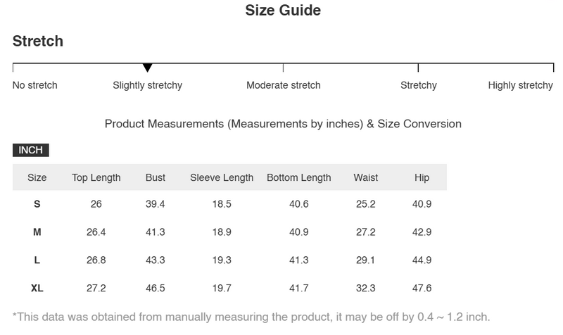 Size Chart for Maya | Ribbed Turtleneck Dropped Shoulder Sweater Set